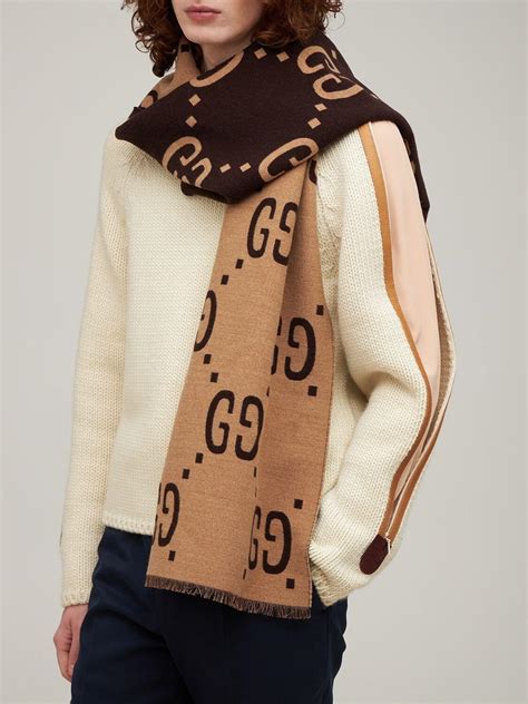 gucci fringed wool jacquard scarf|gg jacquard wool silk scarf.